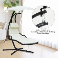Outsunny® Hängeliege Schwingliege Sonnenliege mit Schirm Polyester Creme(m-5)