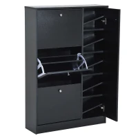 HOMCOM Schuhkipper Schuhschrank Schuhständer Schuhregal 22-28 Paar 80x24x120cm 2 Farben (Schwarz)(m-1)