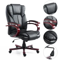 HOMCOM® Drehstuhl Kunstleder Holz 65 x 65 x 107-116 cm Schwarz(m-1)