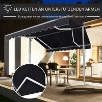 Outsunny® Standmarkise Standmarkise LED Solarlichter Faltarm Kurbel Polyester Schwarz(m-5)