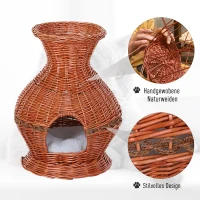 PawHut® Katzenhaus Katzenhöhle Korbhöhle Katzenbett mit Kissen Vasenform Weide Braun(m-5)