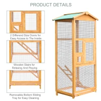 PawHut Wooden Bird Cage Budgie Cage for Canary Parakeet Aviary with Removable Tray,Asphalt Roof for Outdoor Indoor(m-7)