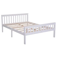 HOMCOM® Bett Holzbett Bettgestell 140 cm Doppelbett Kiefer massiv inkl. Lattenrost mit Stauraum Weiß 218 x 143 x 82 cm(m-4)