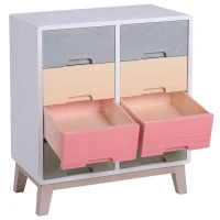 HOMCOM® Nachttisch Nachtkommode Flurkommode mit 8 Schubladen Paulownienholz bunt 55 x 30 x 65,5 cm(m-4)