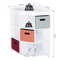 HOMCOM® Eckregal Aufbewahrungsregal Standregal 3 Schubladen Platzsparend MDF Weiß(m-3)