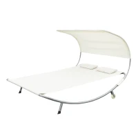 Outsunny® Doppelliege 2er-Sonnenliege Creme mit Kissen(m-4)