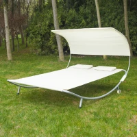 Outsunny® Doppelliege 2er-Sonnenliege Creme mit Kissen(m-1)