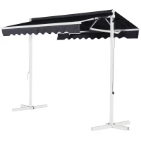 Outsunny® Standmarkise Standmarkise LED Solarlichter Faltarm Kurbel Polyester Schwarz(m-3)