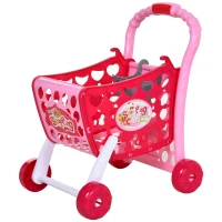 HOMCOM® Einkaufswagen für Kinder Kinderspielzeug Kaufladen Spielzeug Kunststoff Rosa(m-2)