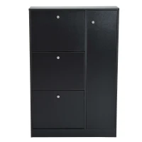 HOMCOM Schuhkipper Schuhschrank Schuhständer Schuhregal 22-28 Paar 80x24x120cm 2 Farben (Schwarz)(m-4)