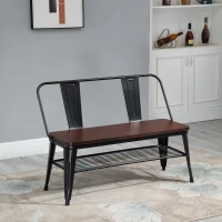 HOMCOM® 2-Sitzer Sitzbank Gartenbank Holzbank Bank Industriestil Metall Natur+Schwarz(m-2)