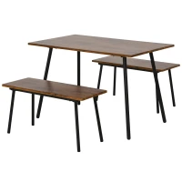 HOMCOM® Essgruppe mit 2 Stühlen Esszimmergarnitur Sitzgruppe Tischgruppe Braun+Schwarz(m-6)