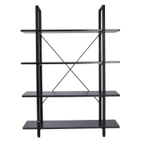 HOMCOM® Standregal Aktenregal Bücherregal Holzregal Lagerregal 4 x Fach Schwarz 105 x 33,8 x 138 cm(m-4)