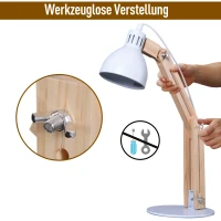 HOMCOM® Tischleuchte Schreibtischlampe verstellbar Leselampe Büro Metall + Holz weiß 26 x 15 x 41 cm(m-4)