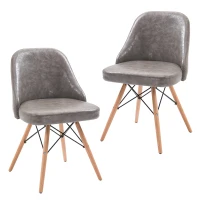 HOMCOM® 2er-Set Polsterstuhl PU + Metall + Buchenholz Grau 49 x 47,5 x 76 cm(m-1)