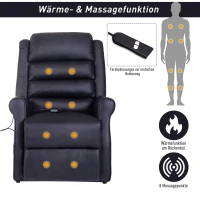 HOMCOM® Massagesessel mit Wärmefunktion  Aufstehsessel für Senior Liegefunktion Schwarz(m-5)