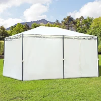 Outsunny® Gartenpavillon Pavillon Festzelt Partyzelt wetterfest Zelt mit Seitenwänden Cremeweiß 4 x 3 m(m-1)