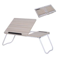 Vinsetto® Laptoptisch Betttisch Serviertablett Frühstückstisch verstellbar Spanplatte + Metall Natur + Weiß 64 x 36 x 27 cm(m-3)