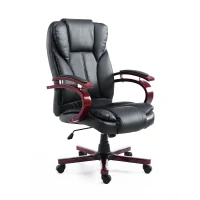 HOMCOM® Drehstuhl Kunstleder Holz 65 x 65 x 107-116 cm Schwarz(m-3)