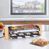 HOMCOM® Elektrogrill 2 Ebenen BBQ Tischgrill 1500 W Partygrill 8 Pfännchen Metall Bambus(m-1)