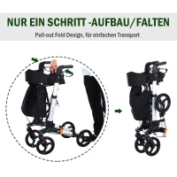 HOMCOM® Rollator mit Stuhl Faltbarer Gehwagen Tasche Verstellbare Griffe Alulegierung(m-5)
