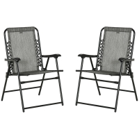 Outsunny 2 Pieces Foldable Chair Set, Outdoor Portable Loungers for Camping Pool Beach Deck, Lawn Chairs with Armrest Steel Frame, Grey