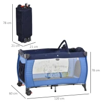 HOMCOM® Kinderreisebett klappbar Reisebettmatratze Klappbett Babybett mit Rollen Blau(m-3)