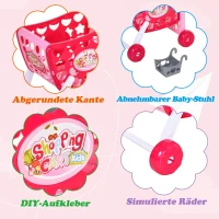 HOMCOM® Einkaufswagen für Kinder Kinderspielzeug Kaufladen Spielzeug Kunststoff Rosa(m-4)