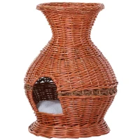 PawHut® Katzenhaus Katzenhöhle Korbhöhle Katzenbett mit Kissen Vasenform Weide Braun(m-3)