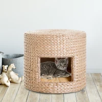 PawHut® Katzenhöhle Katzen Korb mit Kissen Stroh Natur(m-1)