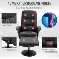 HOMCOM Massagesessel mit Fußhocker | Heizfunktion | 135° Neigung | 81 x 81 x 105 cm | Schwarz(m-4)