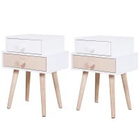 HOMCOM® Kinderzimmer Nachttisch 2er Set Beistelltisch Nachtschrank mit 2 Schubladen MDF Rosa(m-1)