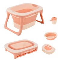 HOMCOM® Babybadewanne mit 4 Teilen Babywanne Badewanne Kunststoff Rosa(m-1)