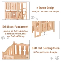 PawHut® Katzenbett 2 Ebenen Haustierbett Welpenbett Katzenhaus mit Treppe Tannenholz(m-5)