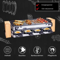 HOMCOM® Elektrogrill 2 Ebenen BBQ Tischgrill 1500 W Partygrill 8 Pfännchen Metall Bambus(m-6)