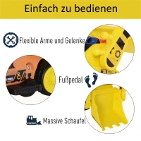 HOMCOM Kinderfahrzeug Elektroauto Kinder Traktor Bulldozer Bagger Trettraktor MP3 3–6 Jahre PP Gelb 106,9 x 41,2 x 53 cm(m-6)