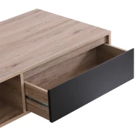HOMCOM® Couchtisch mit 2 Schubladen und 2 Ablagen | Holz | 120 x 56 x 35 cm | Natur, Schwarz(m-5)