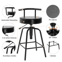 HOMCOM® Barstuhl Barhocker mit Luftdruckfeder höhenverstellbar PU Metallgestell 38 x 43 x (74–82) cm(m-4)