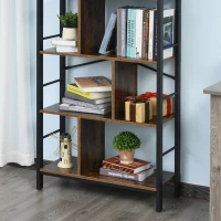 HOMCOM® Bücherregal Standregal 4-stufiges Büroregal Metallrahmen Spanplatte Schwarz(m-9)