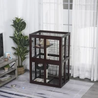 PawHut® Katzenhaus Katzen Käfig Hängematte Sisal-Säulen & Matte Massivholz Metalldraht(m-2)