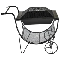 Outsunny® Kaminholzwagen mit Feuerkorb Feuerschale Brennholzregal mit 2 Rädern Metall(m-6)