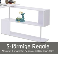 HOMCOM® Eckschreibtisch Winkelschreibtisch Computertisch Bürotisch Regal weiß(m-6)