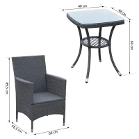 Outsunny® Gartensitzgruppe 3-tlg. Polyrattan Gartenset Rattanmöbel Grau mit Sitzkissen(m-2)