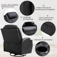 HOMCOM Elektrisch Relaxsessel, Massagesessel, Fernsehsessel, Massagefunktion, Heizfunktion, Liegefunktion, PU-Leder+Holz+Metall+Schaumstoff, Schwarz, 82 x 97 x 110 cm(m-4)