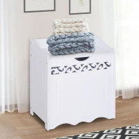 HOMCOM® Badschrank Wäschekorb Truhe Kiste Aufbewahrungsbox mit Deckel MDF Weiß 55 x 34 x 58 cm(m-7)