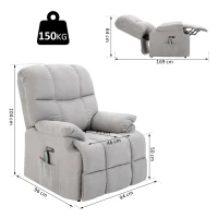 HOMCOM® Massagesessel mit Wärmefunktion Relaxsessel Fernbedienung USB Kurzplüsch Grau(m-3)