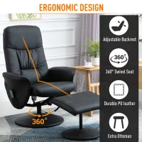 HOMCOM Massagesessel mit Fußhocker | Heizfunktion | 135° Neigung | 81 x 81 x 105 cm | Schwarz(m-5)