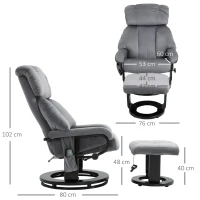 HOMCOM® Massagesessel mit Hocker Heizfunktion 76 x 80 x 102 cm Grau(m-2)