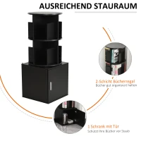 HOMCOM® Bücherregal 2-in-1 Standregal Drehregal 360 ° drehbar Abnehmbar Schwarz(m-5)