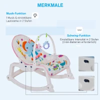 HOMCOM® Baby Schaukelsitz Schaukelstuhl vibrierende Babywippe mit Musik Tiermuster(m-7)